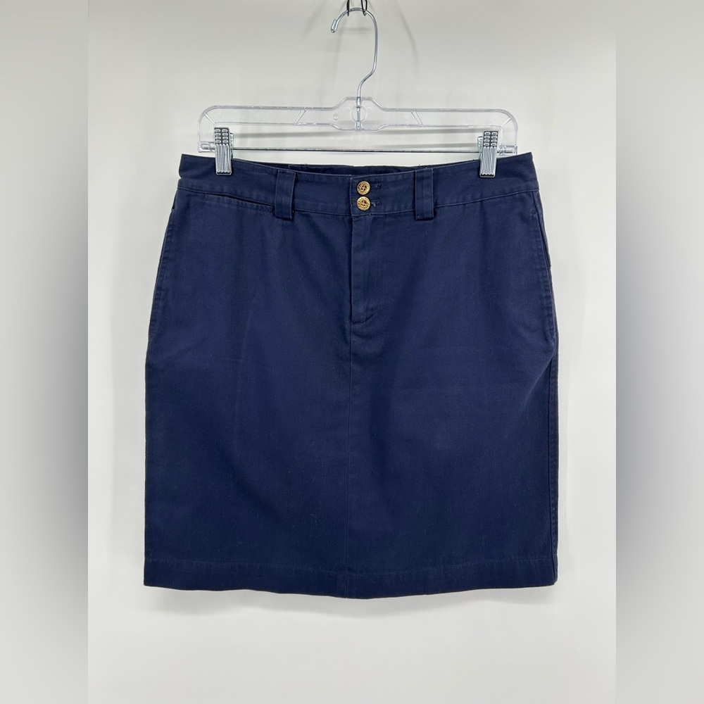 LRL Navy Mini Skirt Petite 8P Lace Up Back Gold Grommets Preppy Y2K